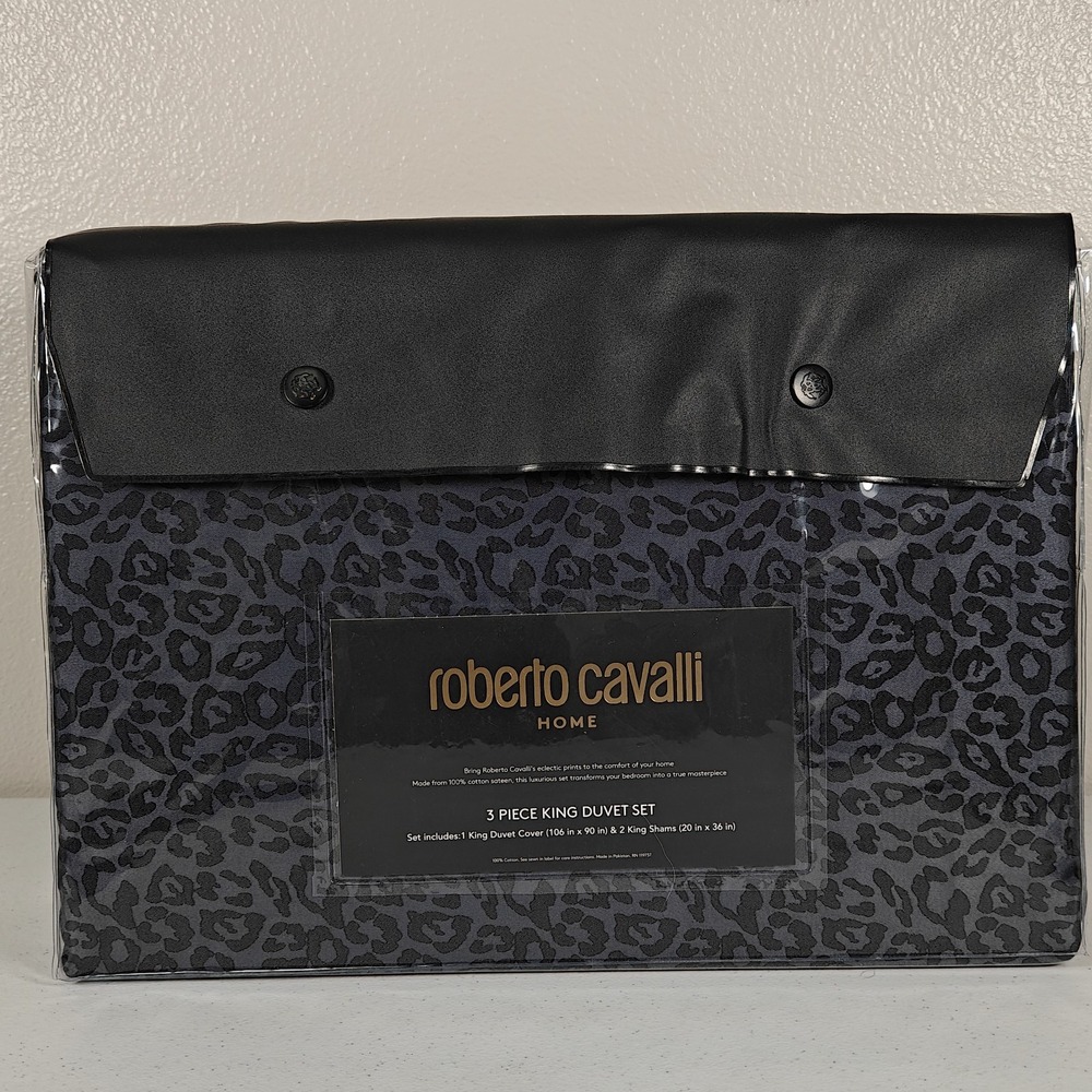 BRAND NEW Roberto Cavalli KING Duvet Cover Set Gray Leopard Print Luxury Bedding